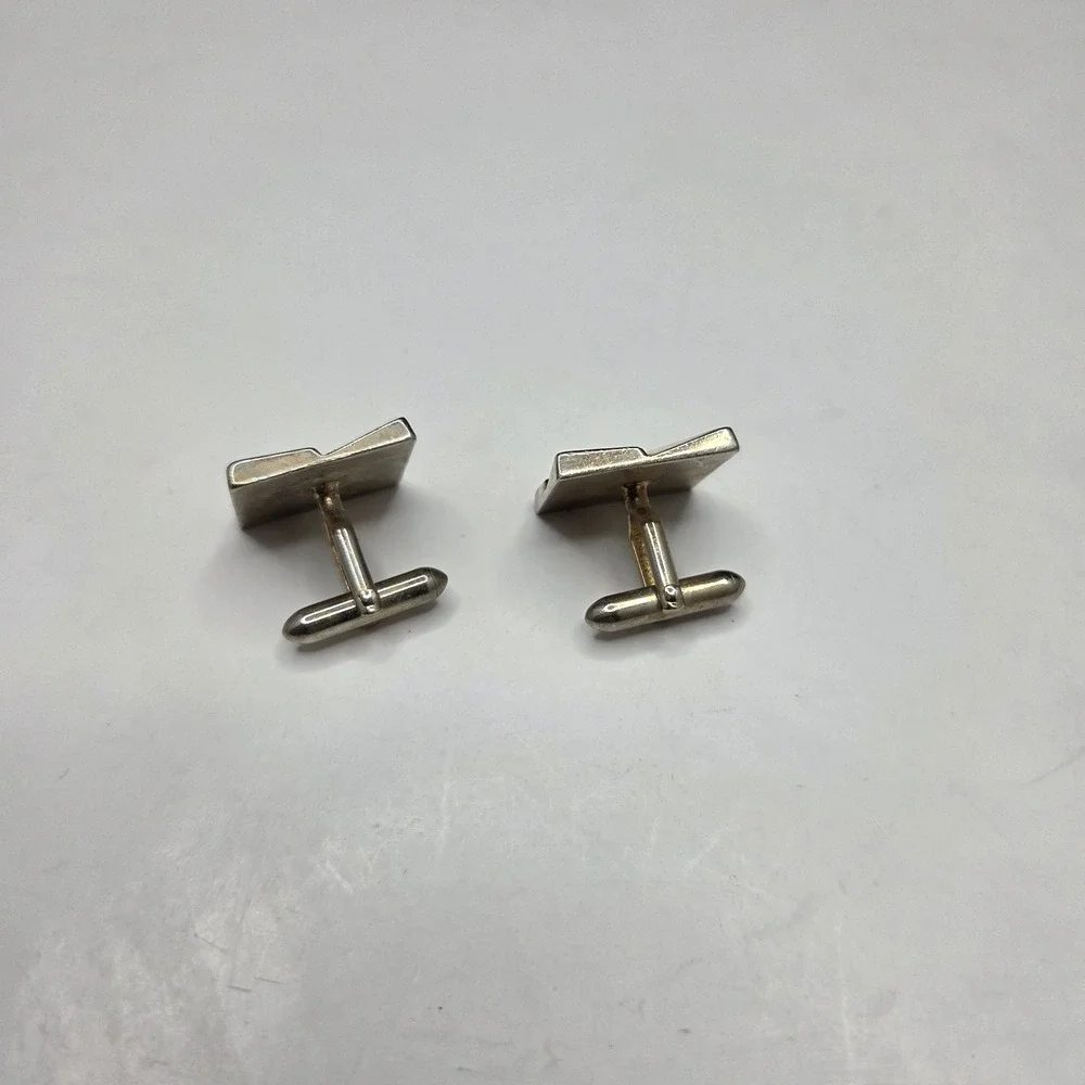 Swank Cufflinks Vintage Geometric Square Silver Tone Mid Century Modern OS